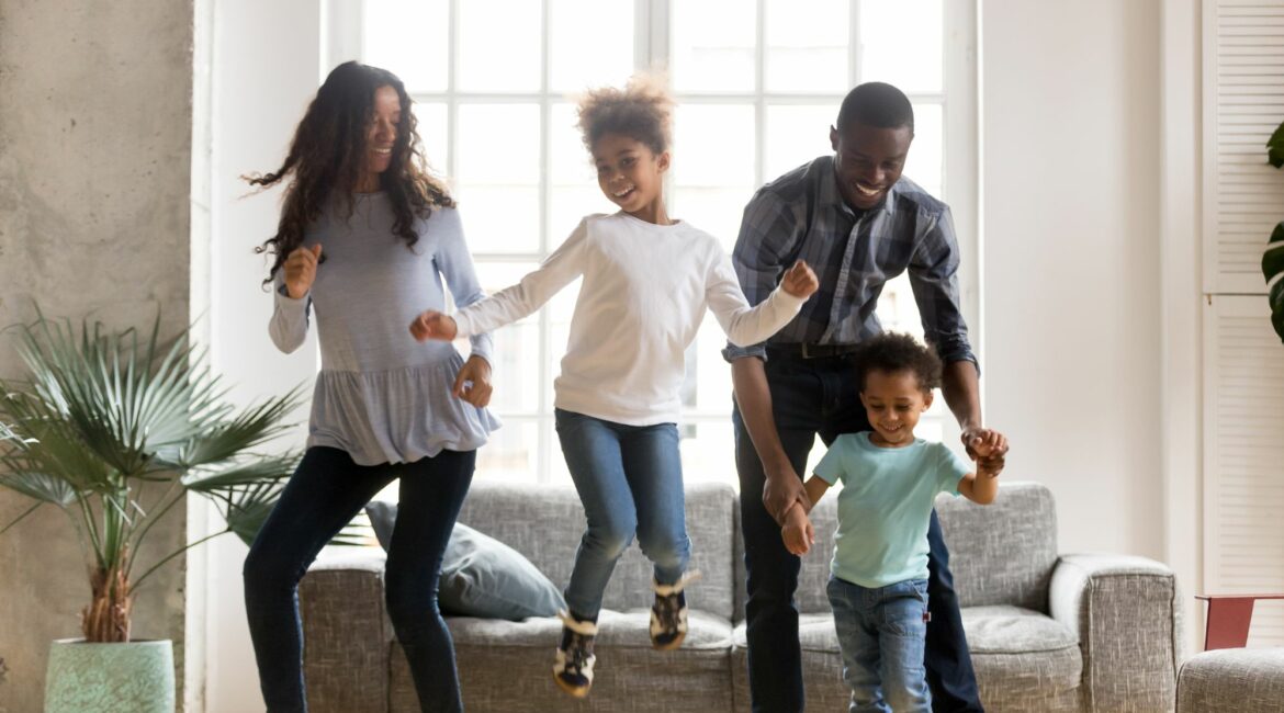 family dancing, family moving, happy family