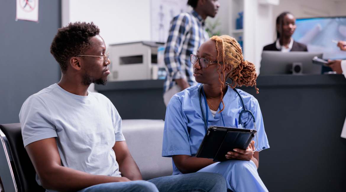 Patient and doctor, patient and nurse. doctor's office, doctor's consultation